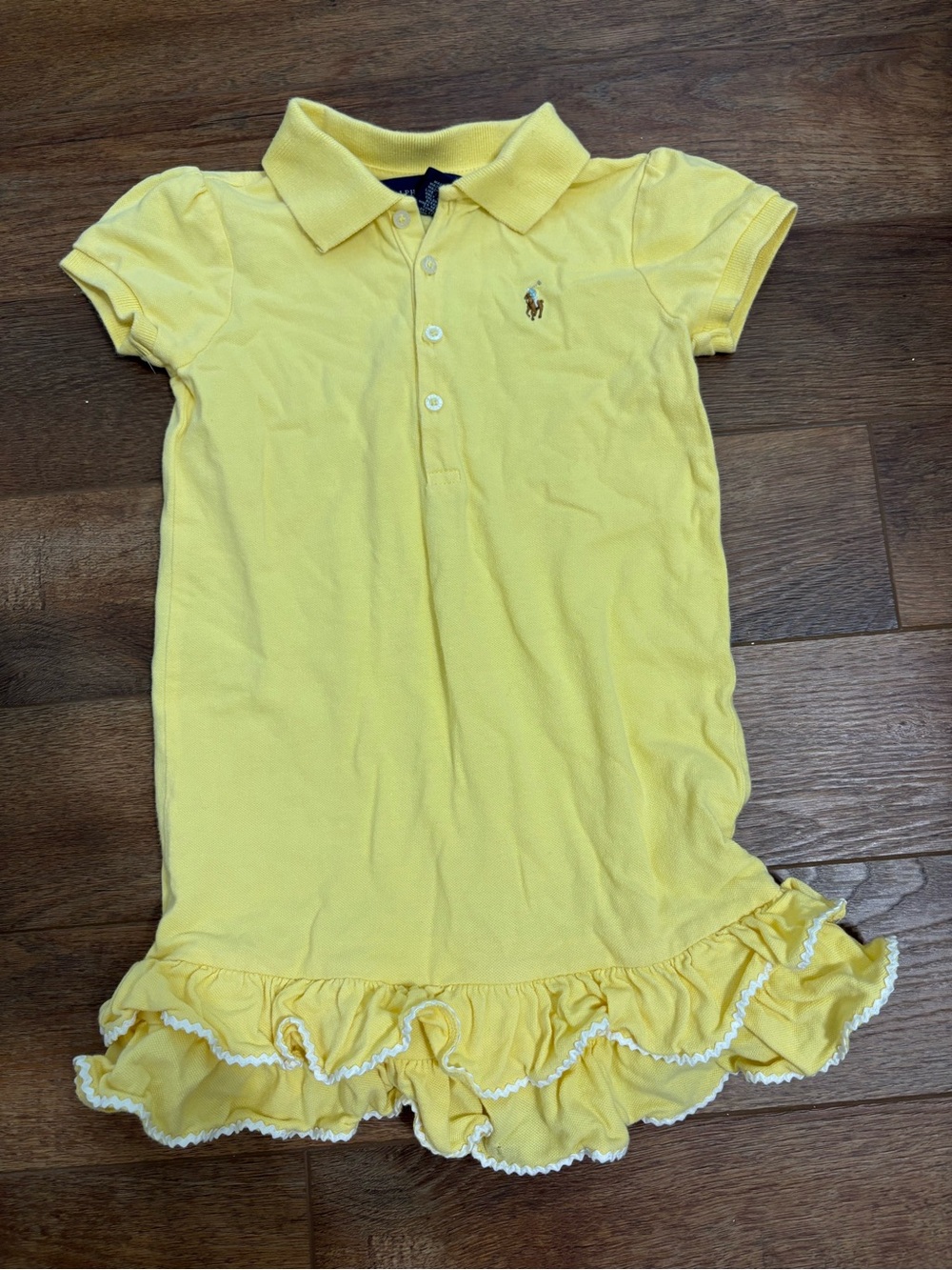 Ralph Lauren Girls Size 4 Yellow Polo Dress Ruffle Hem Short Sleeve